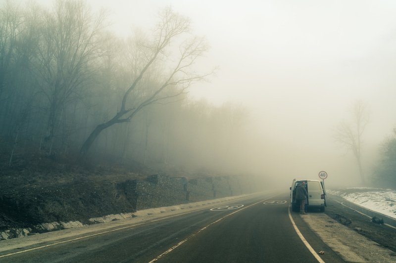 Foggy road.