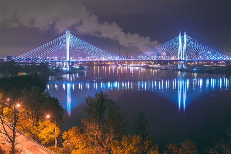 фото вантовый мост ночью команда готова