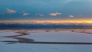 Evening light of distant mountains