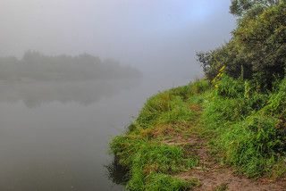По туману на рыбацкой тропе.