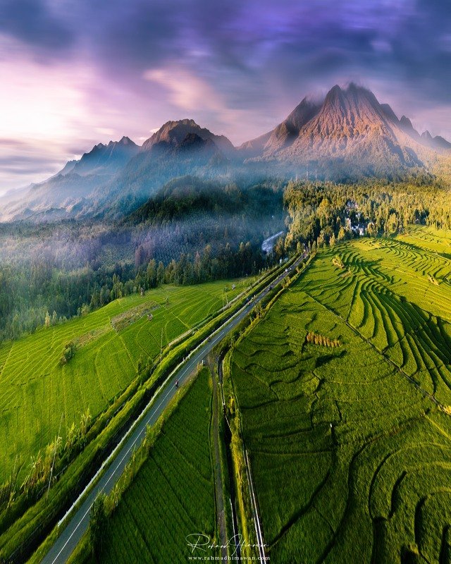 natural beauty of the beautiful mountains with green rice fields, protected forests and small rivers in north bengkulu, indonesia