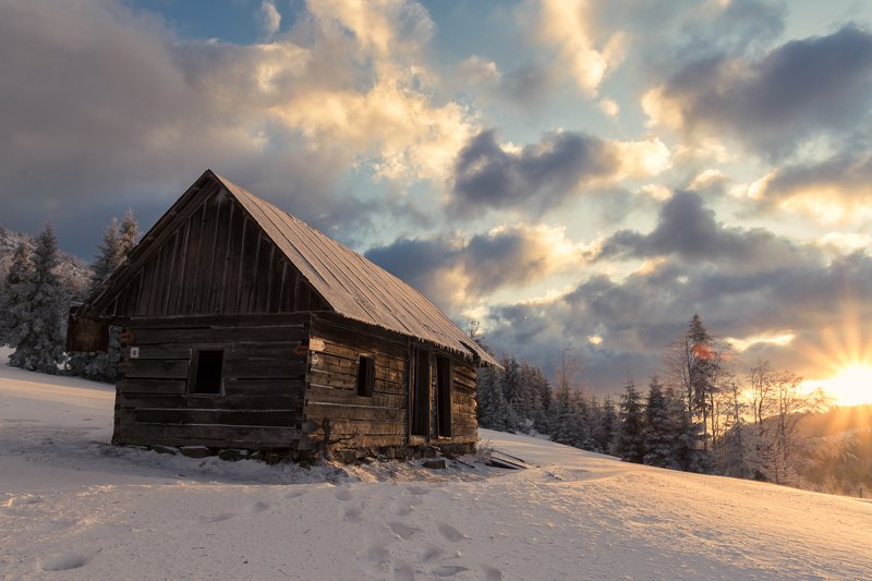 Sunset in Beskidy mountains